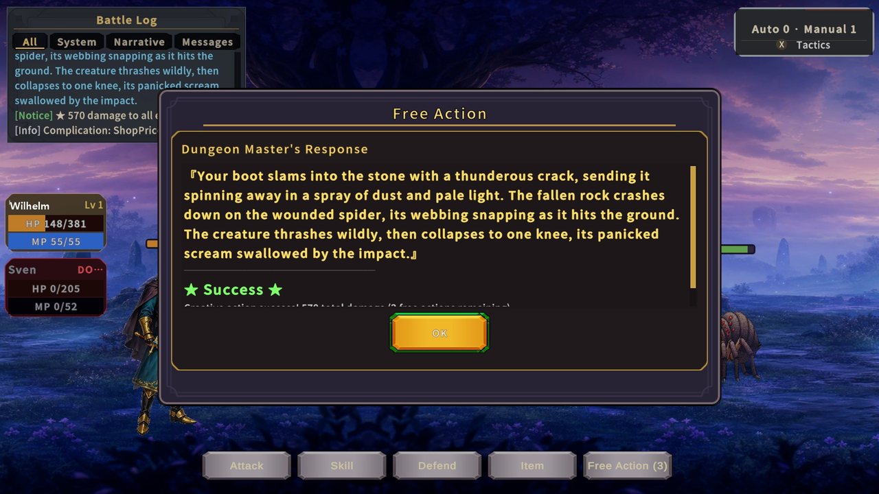 Free Action verdict in battle