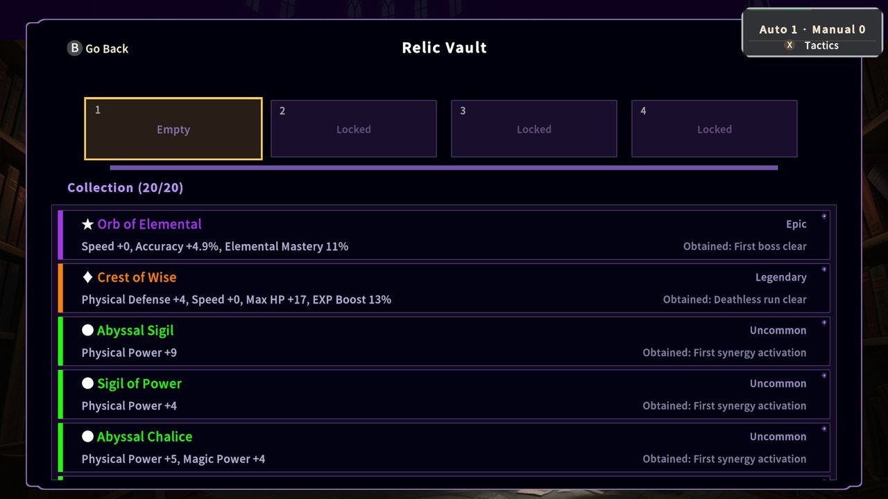 Relic Vault with AI-named relics